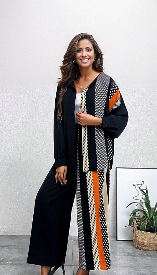 Wide Leg Pants and Drop Shoulder Top Two Piece Polka Dot Set (US Sizes 4 - 20)