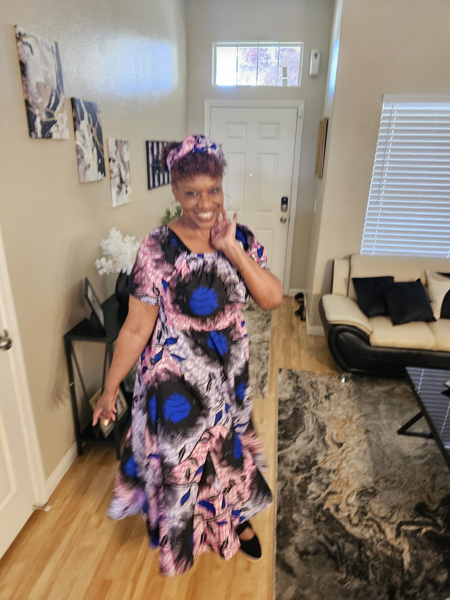 Short Puff Sleeve Maxi Dress with Head Wrap, Multiple Colors (free size)