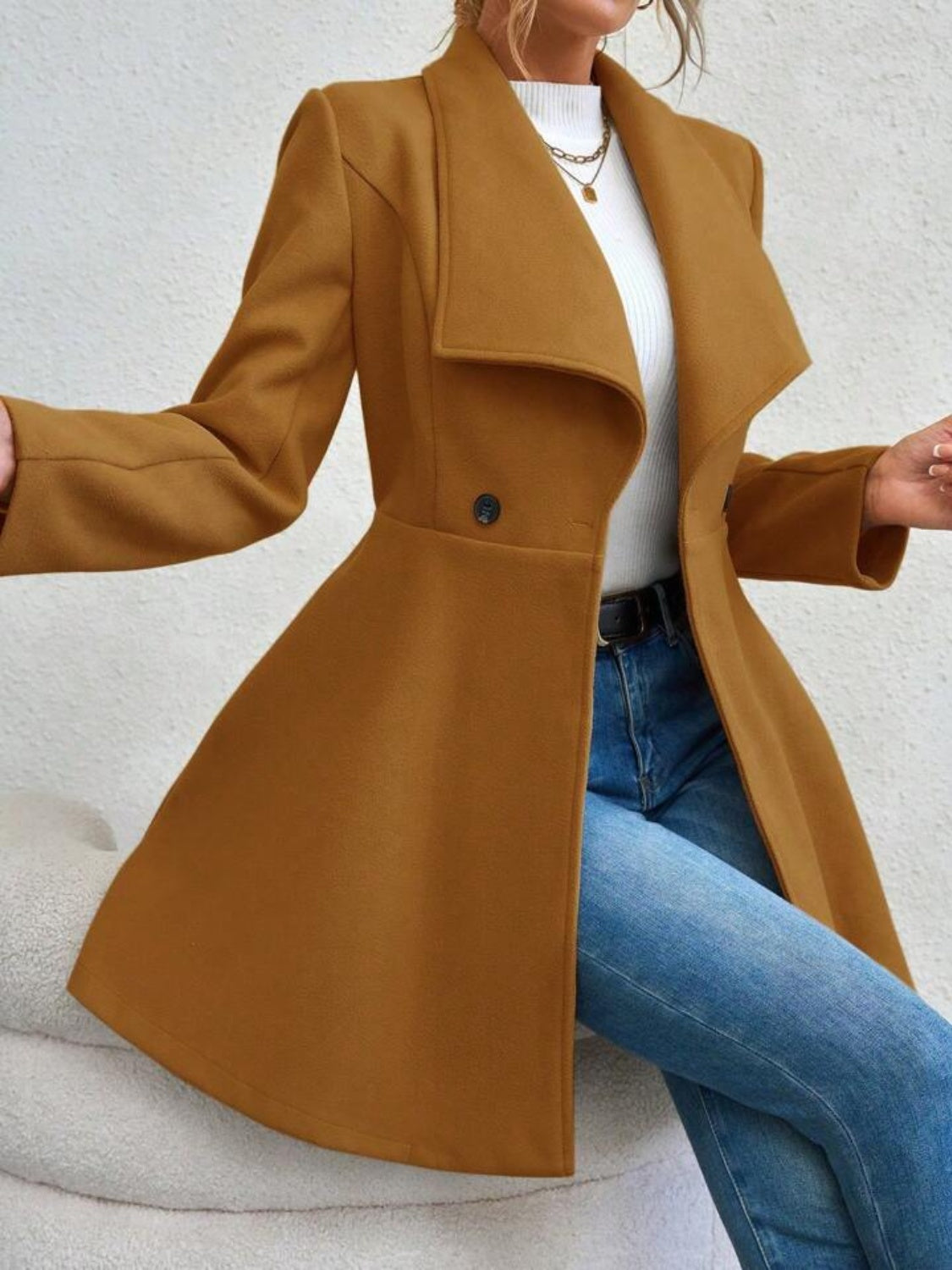 Collared Neck Button Up Long Sleeve Coat, Four Color Choices