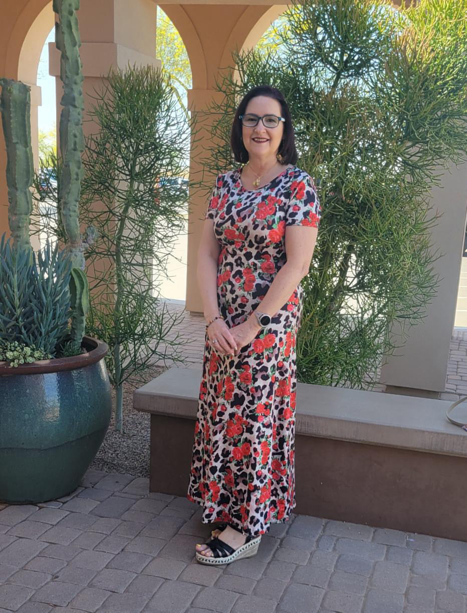 Printed Round Neck Short Sleeve Maxi Tee Dress (US Sizes 4 - 16)