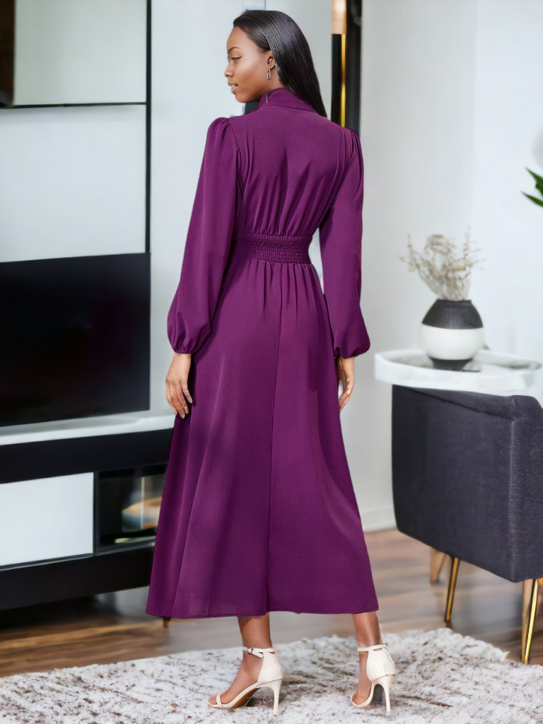 Tie-Neck Balloon Sleeve Dress