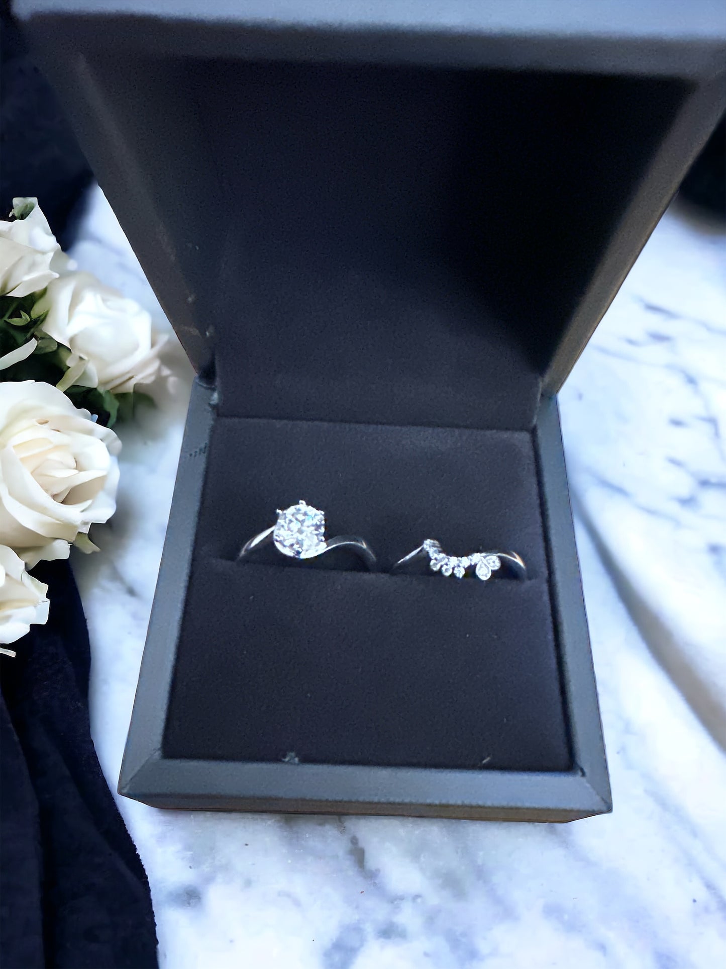 Moissanite Rhodium-Plated Two-Piece Ring Set