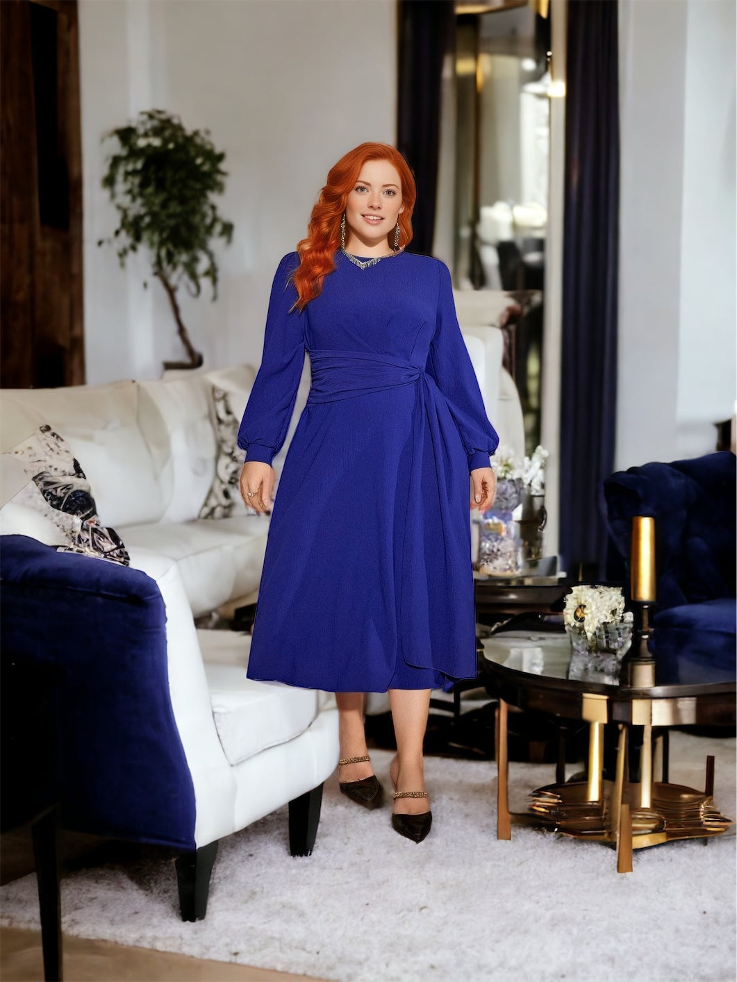Plus Size Round Neck Long Sleeve Dress