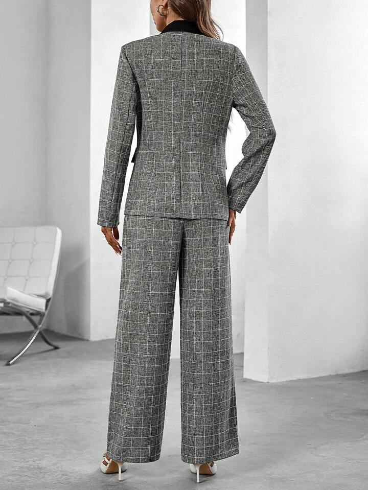 Plaid Print Double Breasted Blazer & Pants
