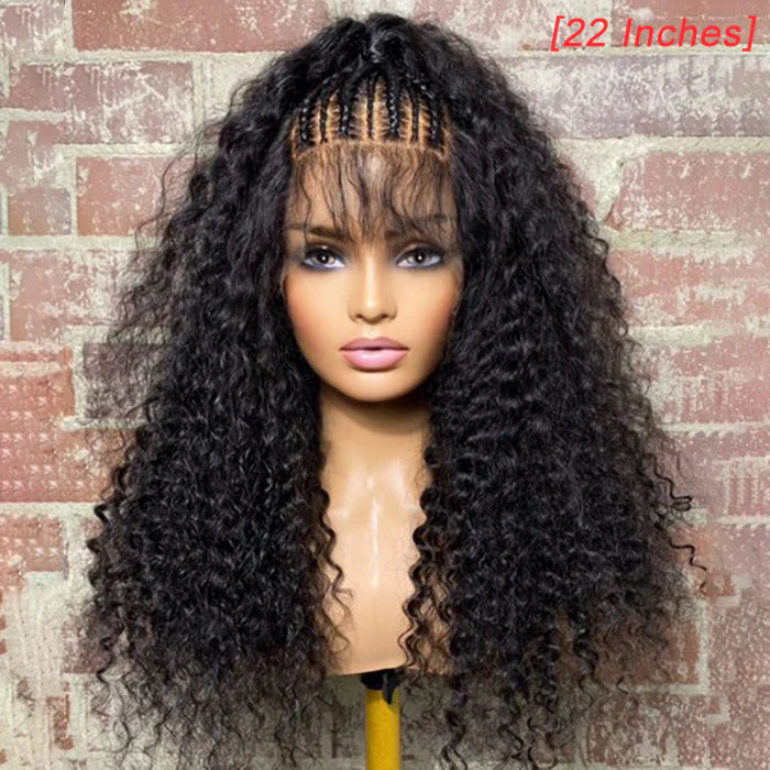 16/18/20/22 Inches 13x6 Natural Black Half Braids Half Curls Afro Style Lace Frontal Wigs 250% Density-100% Human Hair