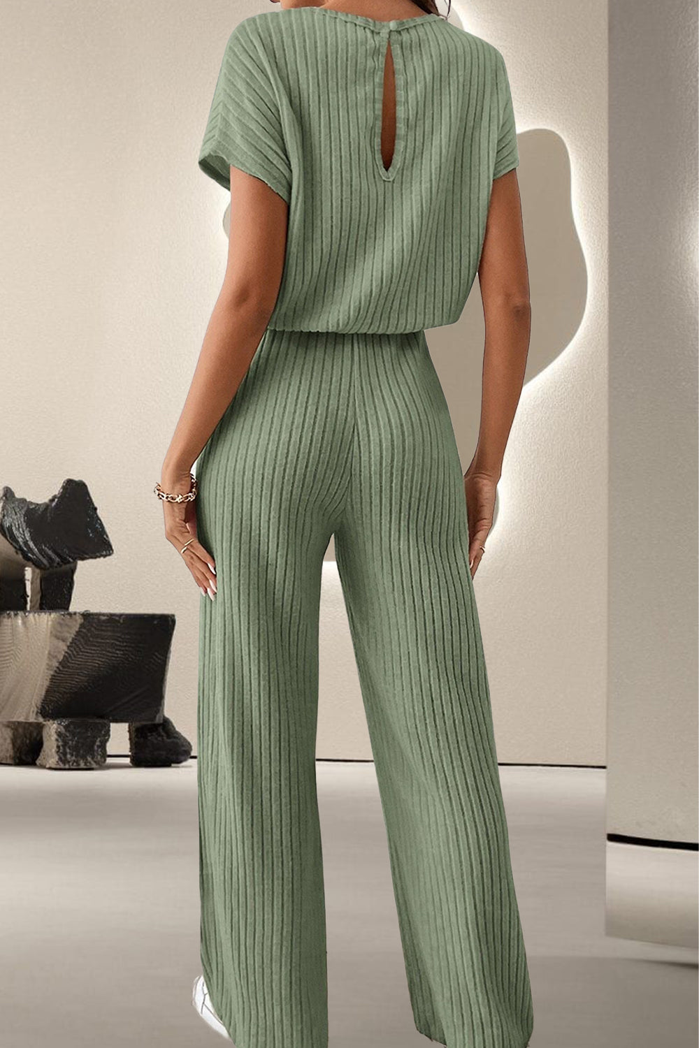 Round Neck Short Sleeve Jumpsuit - Four Color Choices