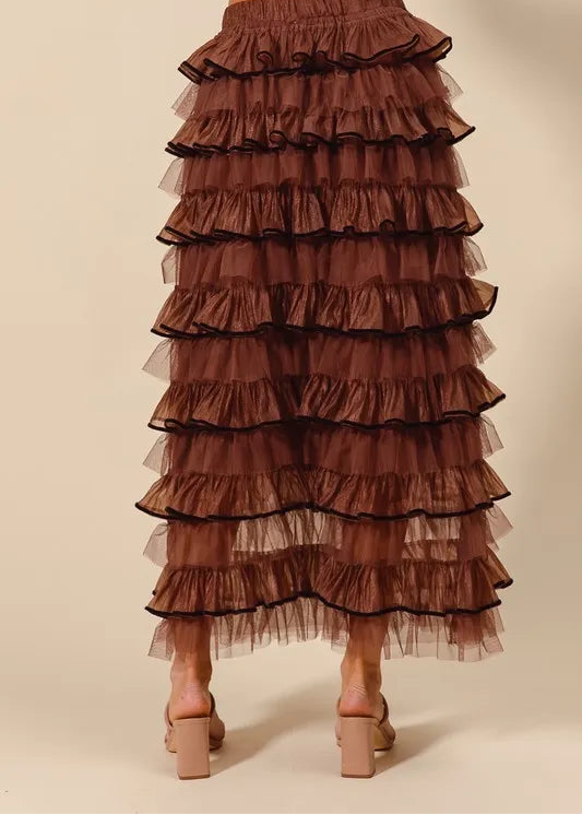 SO ME Layered Ruffled Tulle Maxi Skirt