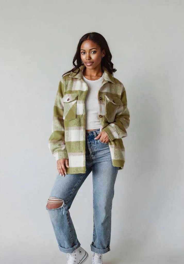 Pocketed Plaid Collared Neck Shacket