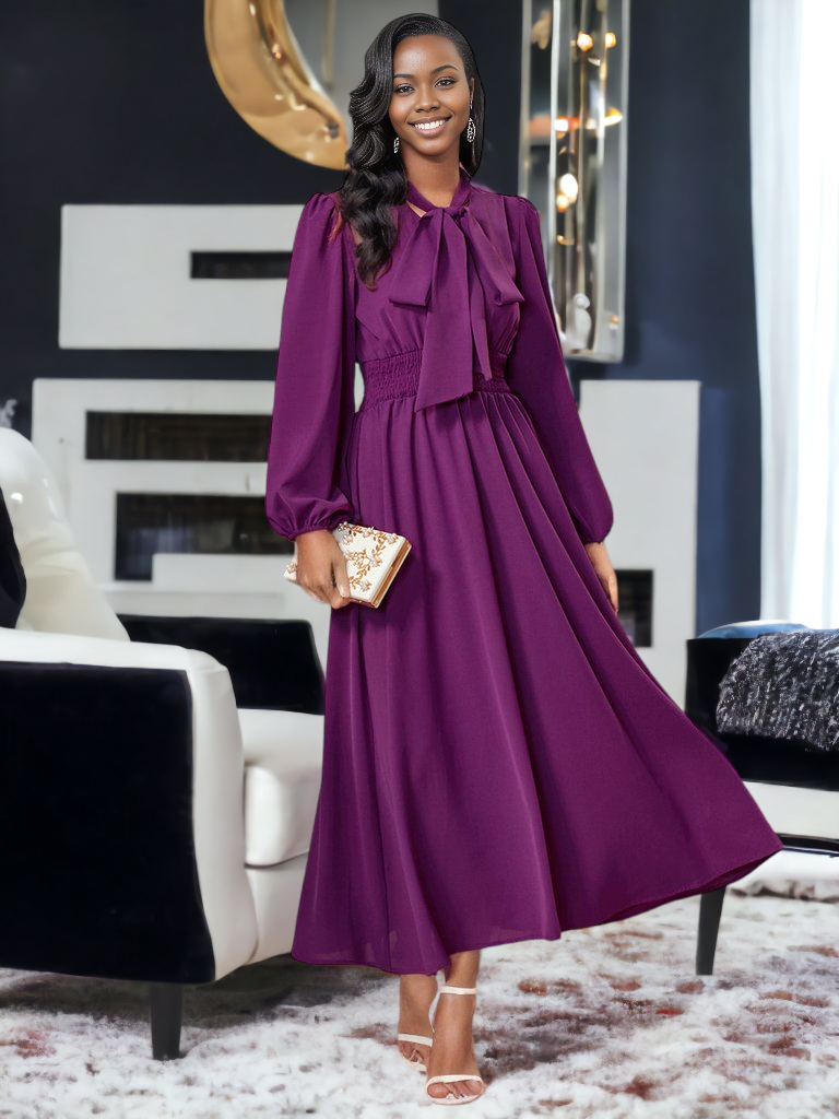 Tie-Neck Balloon Sleeve Dress