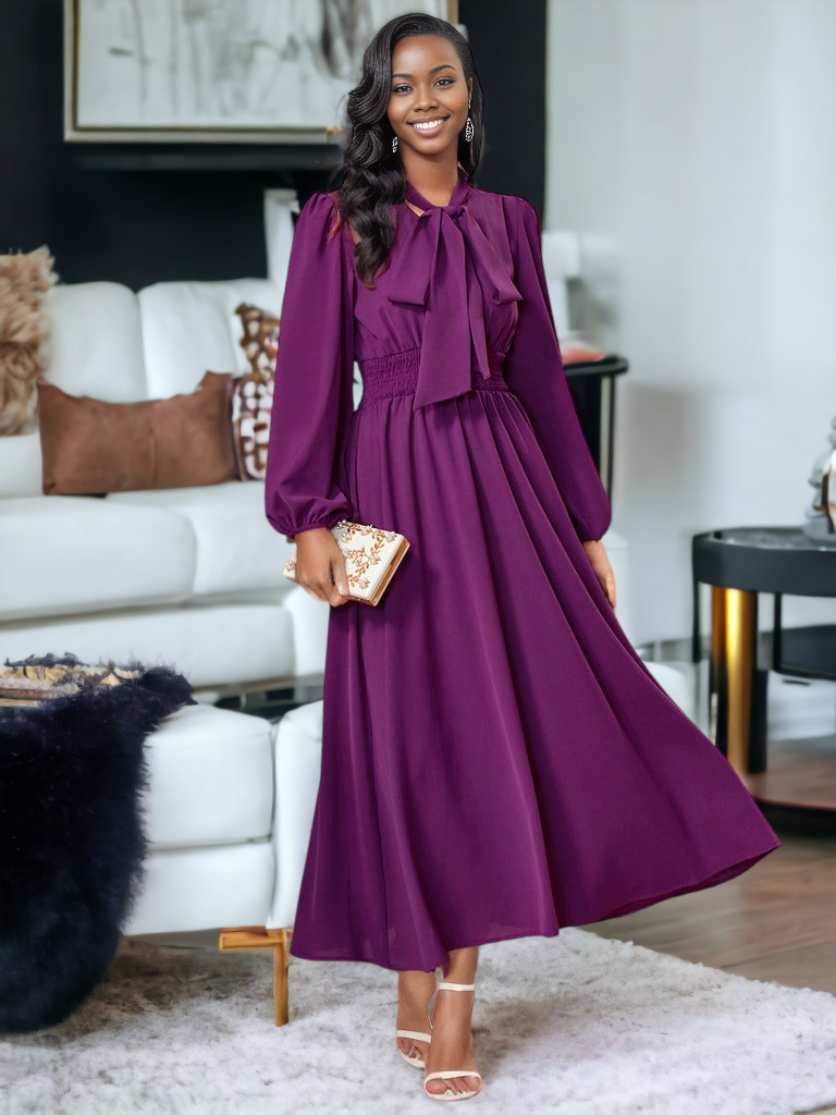Tie-Neck Balloon Sleeve Dress