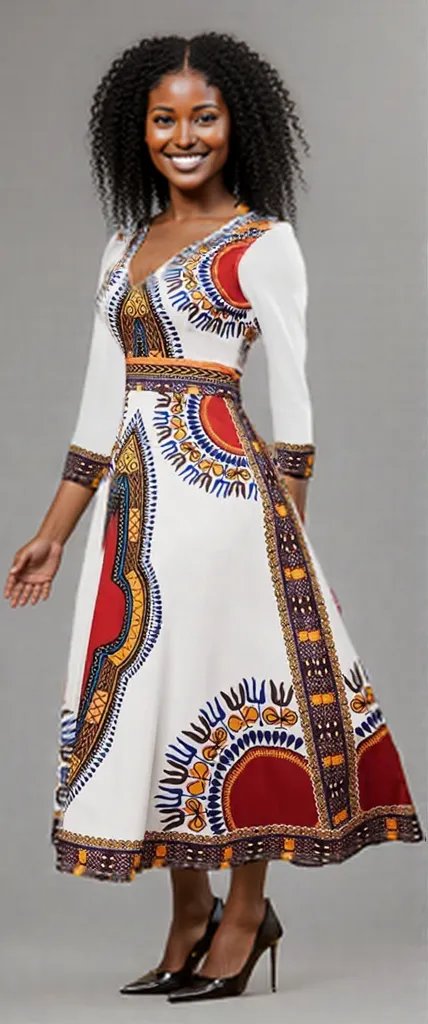 Elegant African Print Maxi Dress – Sizes S to 3XL (White)