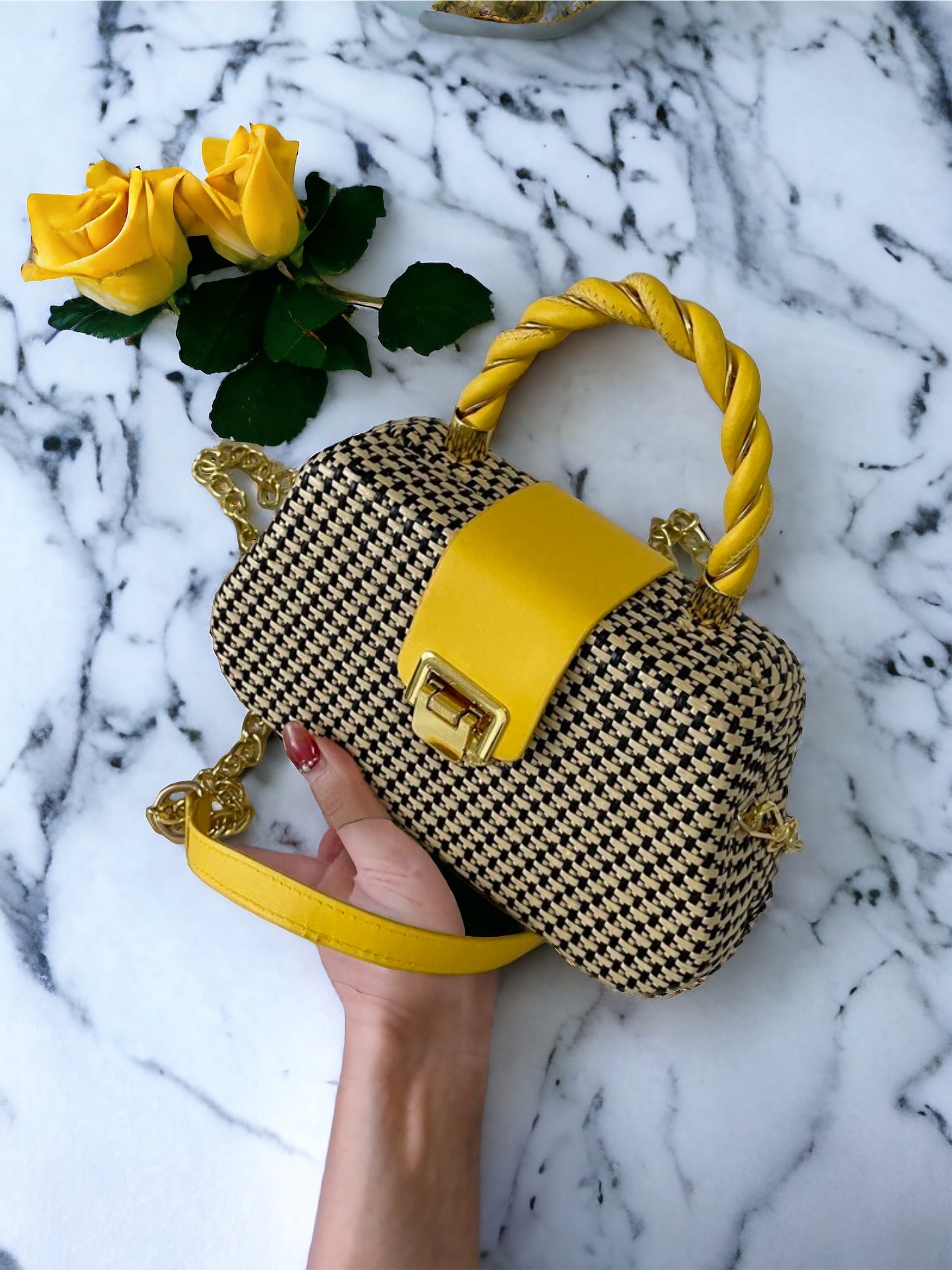 Geometric Light Weight Yellow Hand Bag
