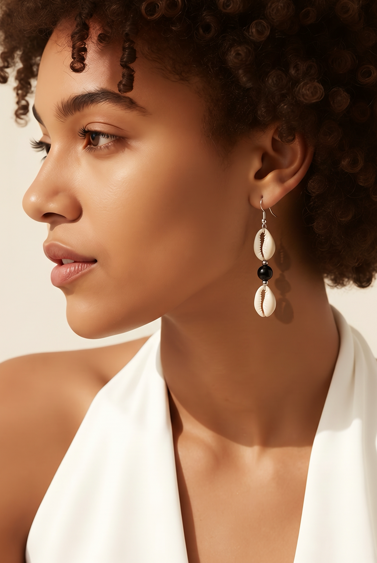 Cowrie Shell Necklace/ Earring Set (black & white)