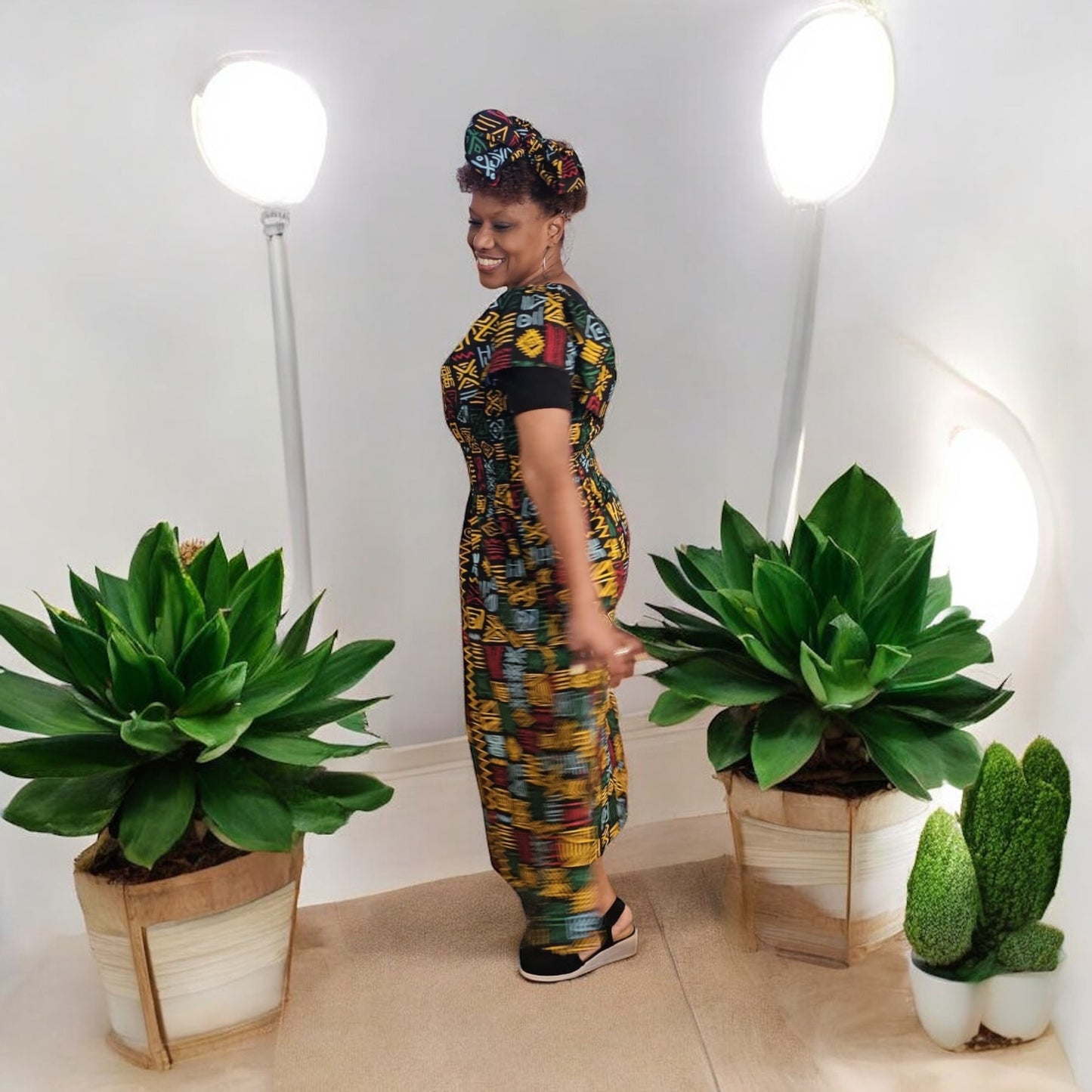 Long Tube Maxi Dress- Rasta with Head Wrap (free size)