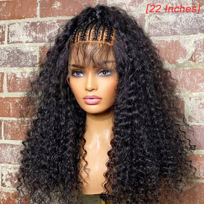 16/18/20/22 Inches 13x6 Natural Black Half Braids Half Curls Afro Style Lace Frontal Wigs 250% Density-100% Human Hair