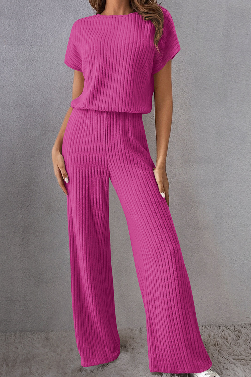 Round Neck Short Sleeve Jumpsuit - Four Color Choices