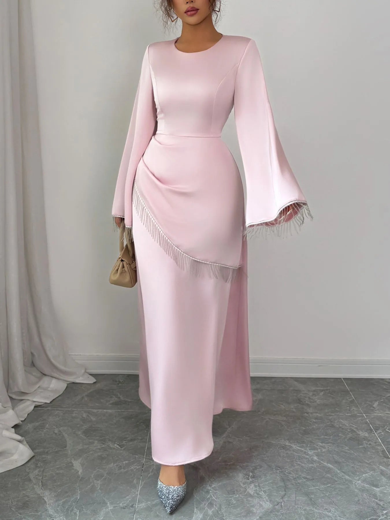 Fringe Long Sleeve Bodycon Maxi Dress Fringe Long Sleeve Bodycon Maxi Dress