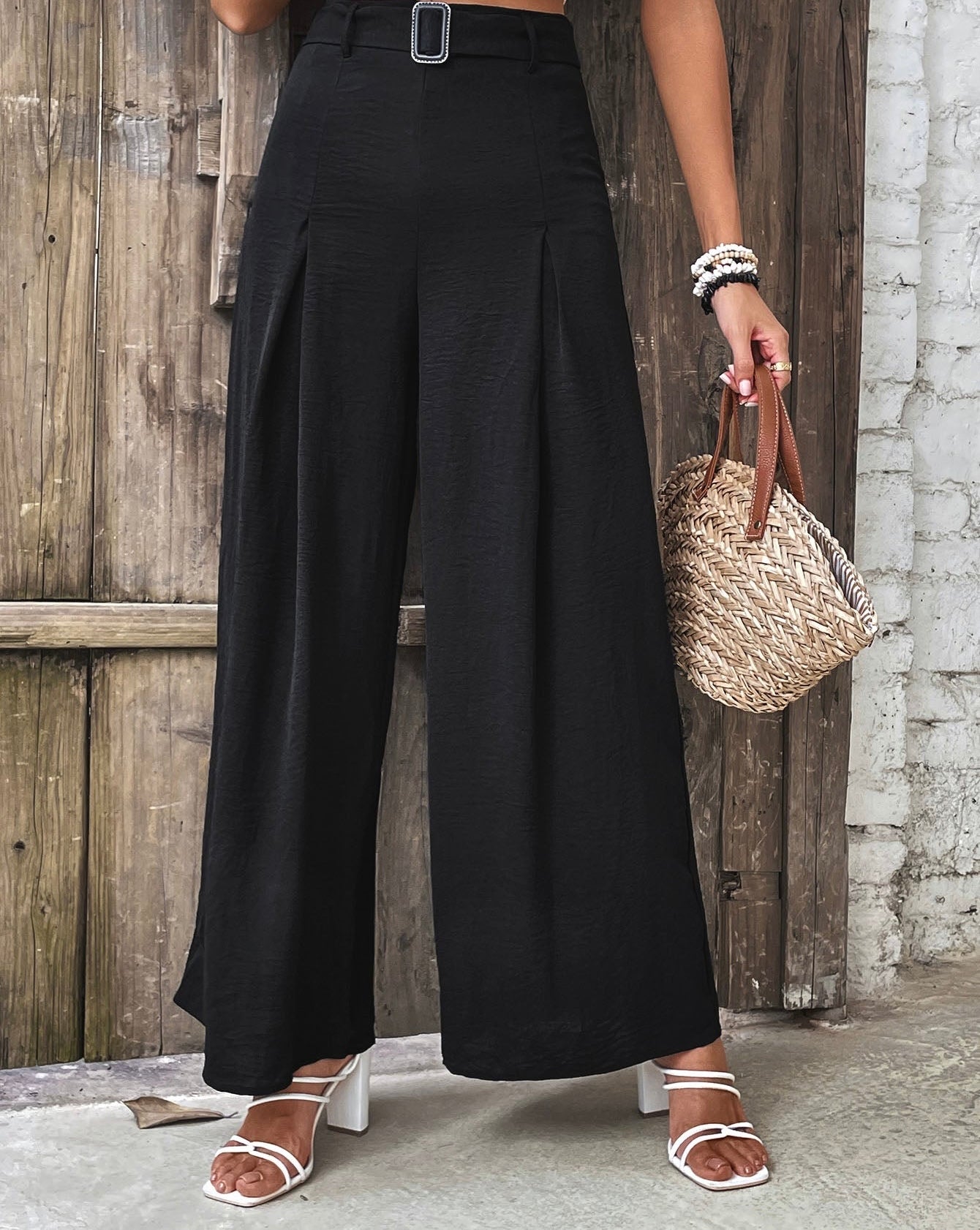 Ruched High Waist Wide Leg Pants