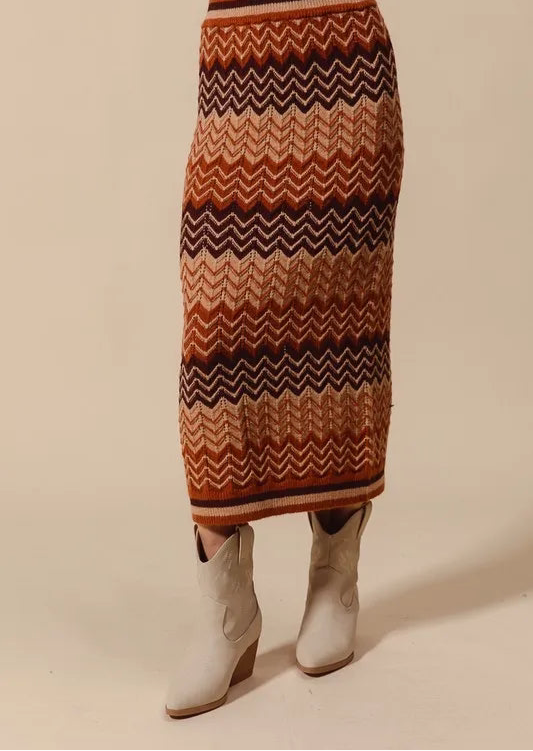 SO ME Multi Color Chevron Knit Skirt