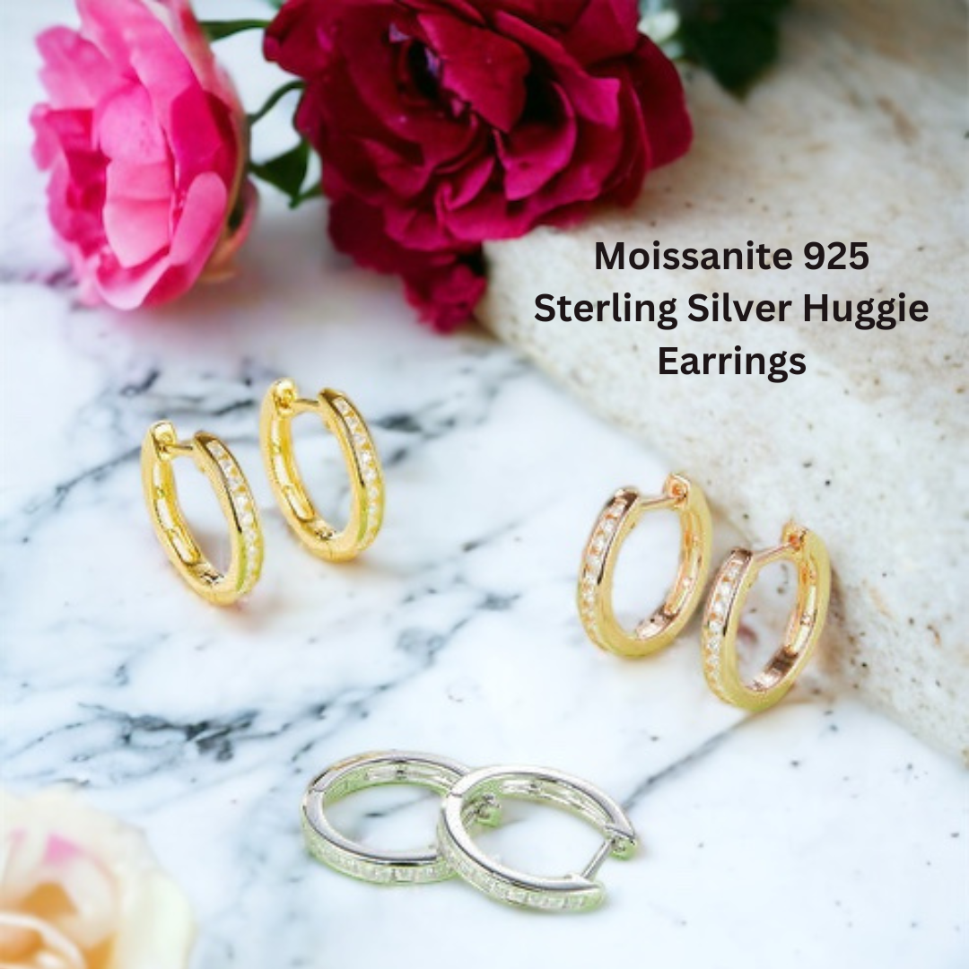 Moissanite 925 Sterling Silver Huggie Earrings