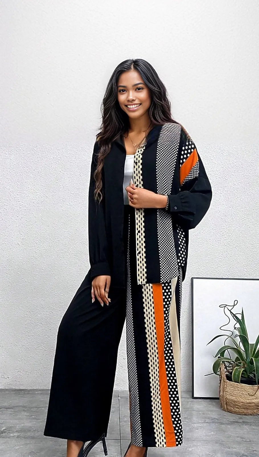 Wide Leg Pants and Drop Shoulder Top Two Piece Polka Dot Set (US Sizes 4 - 20)