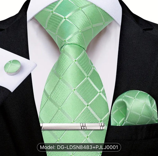 Men’s Silk Coordinated Tie Set - Sea Green Striped