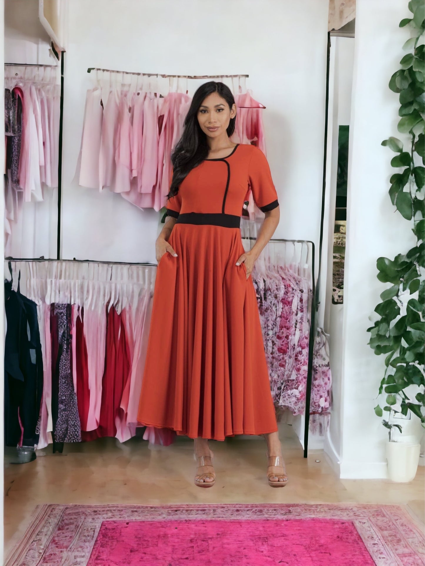 Red Contrast Trim Dress