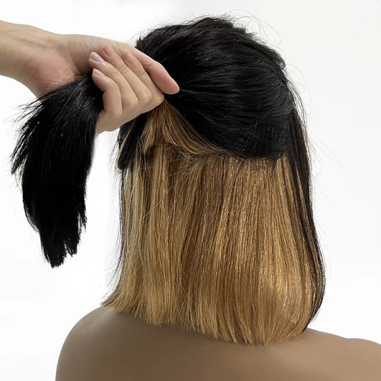 10 inches T-Part Honey Blonde Peekaboo Color BOB Wig 200% Density-100% Human Hair