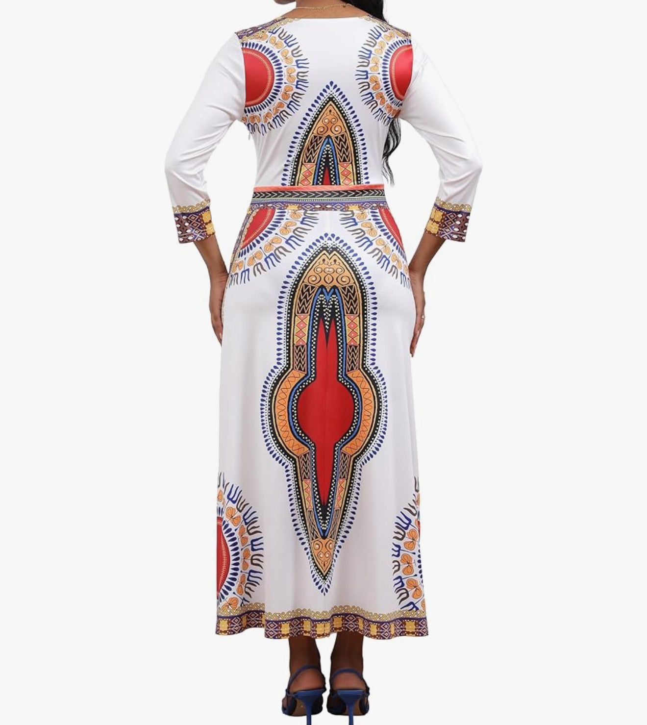Elegant African Print Maxi Dress – Sizes S to 3XL (White)