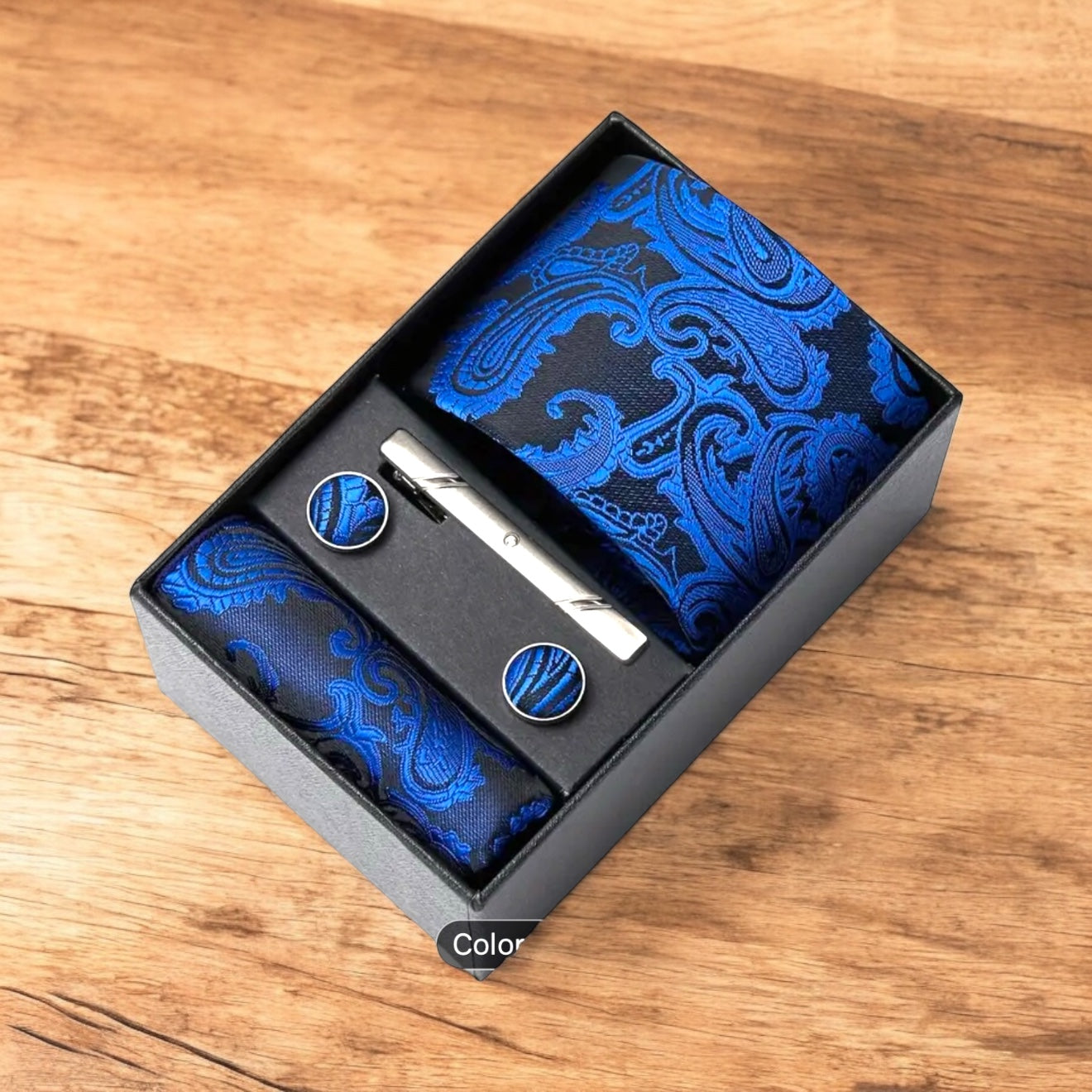 Men’s Silk Coordinated Tie Set w/Box - Blue Paisley (5)