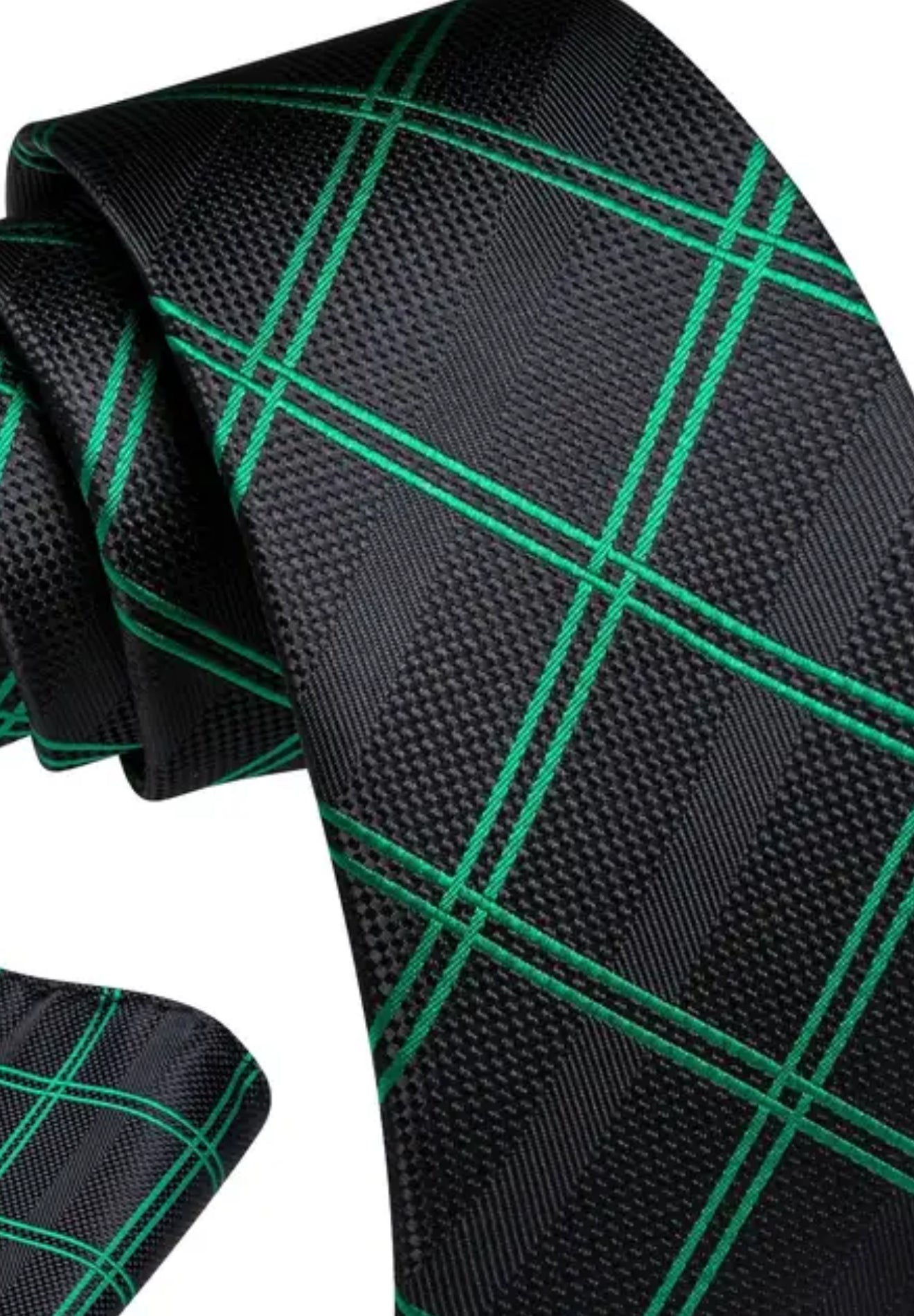 Men’s Silk Coordinated Tie Set - Black with Green Stripes