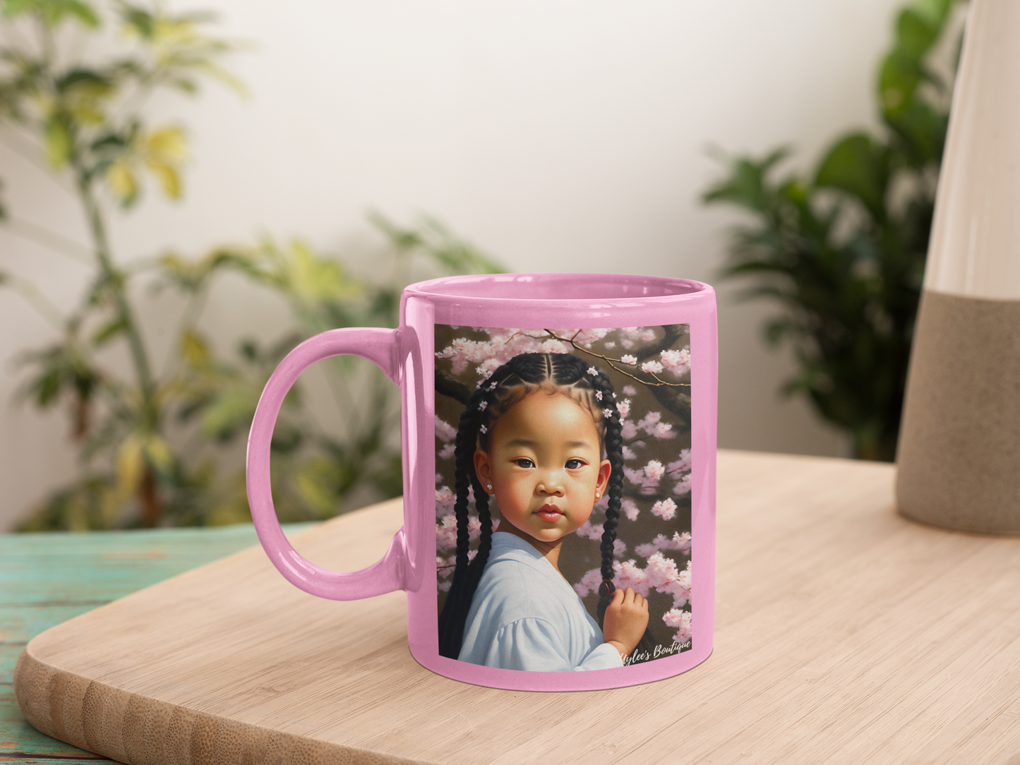 Beautiful Ceramic Custom Mug - Child in Cherry Blossoms
