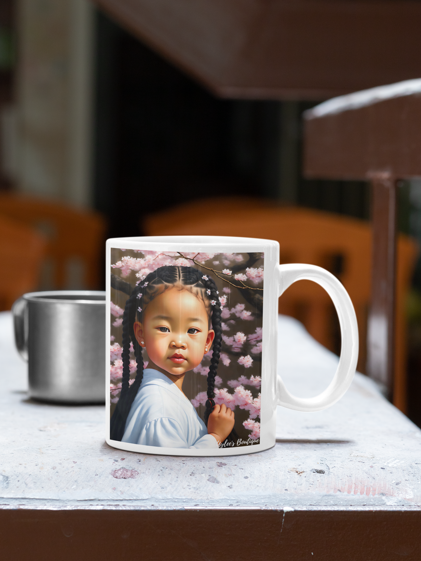 Beautiful Ceramic Custom Mug - Child in Cherry Blossoms