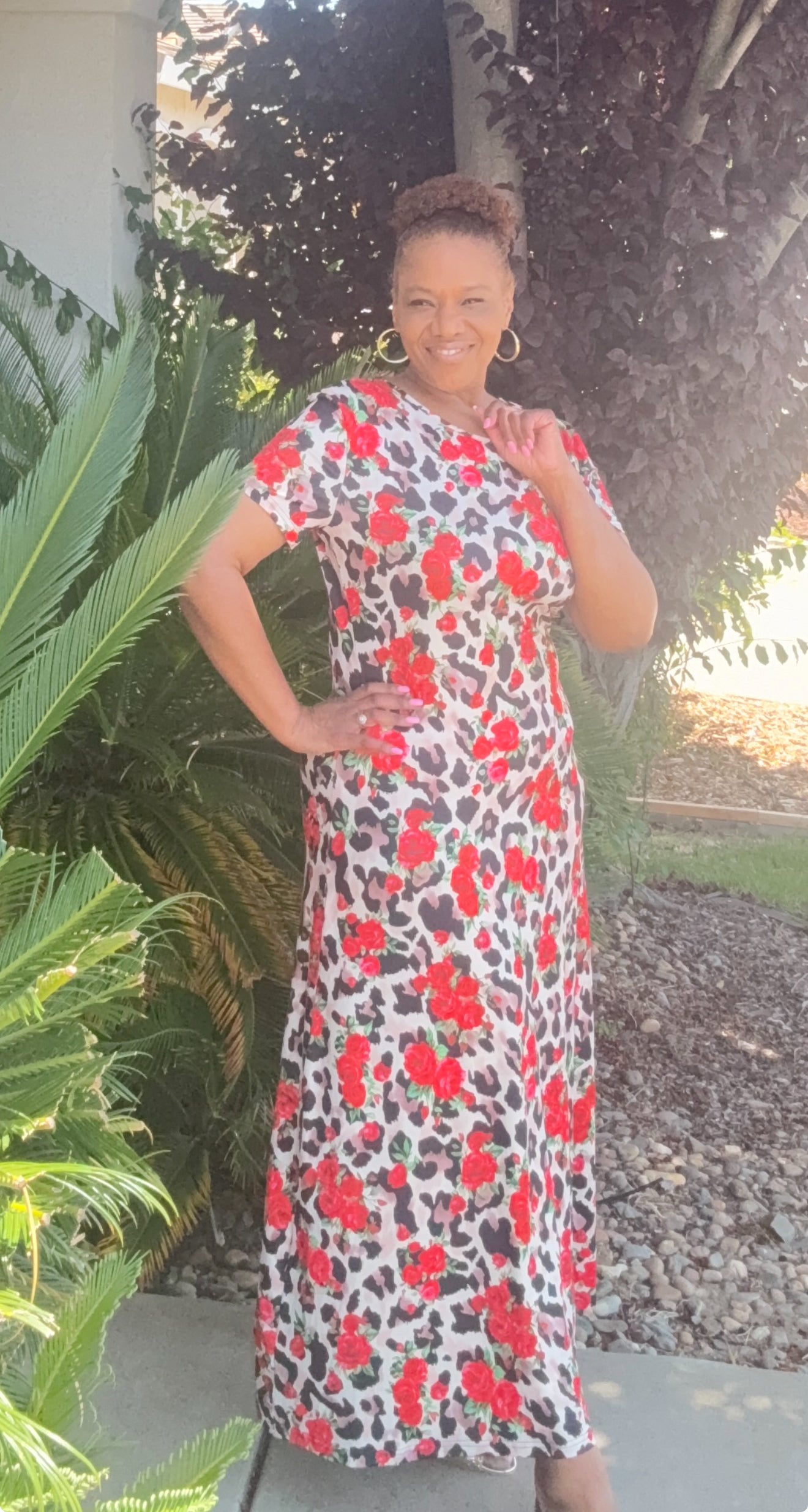 Printed Round Neck Short Sleeve Maxi Tee Dress (US Sizes 4 - 16)