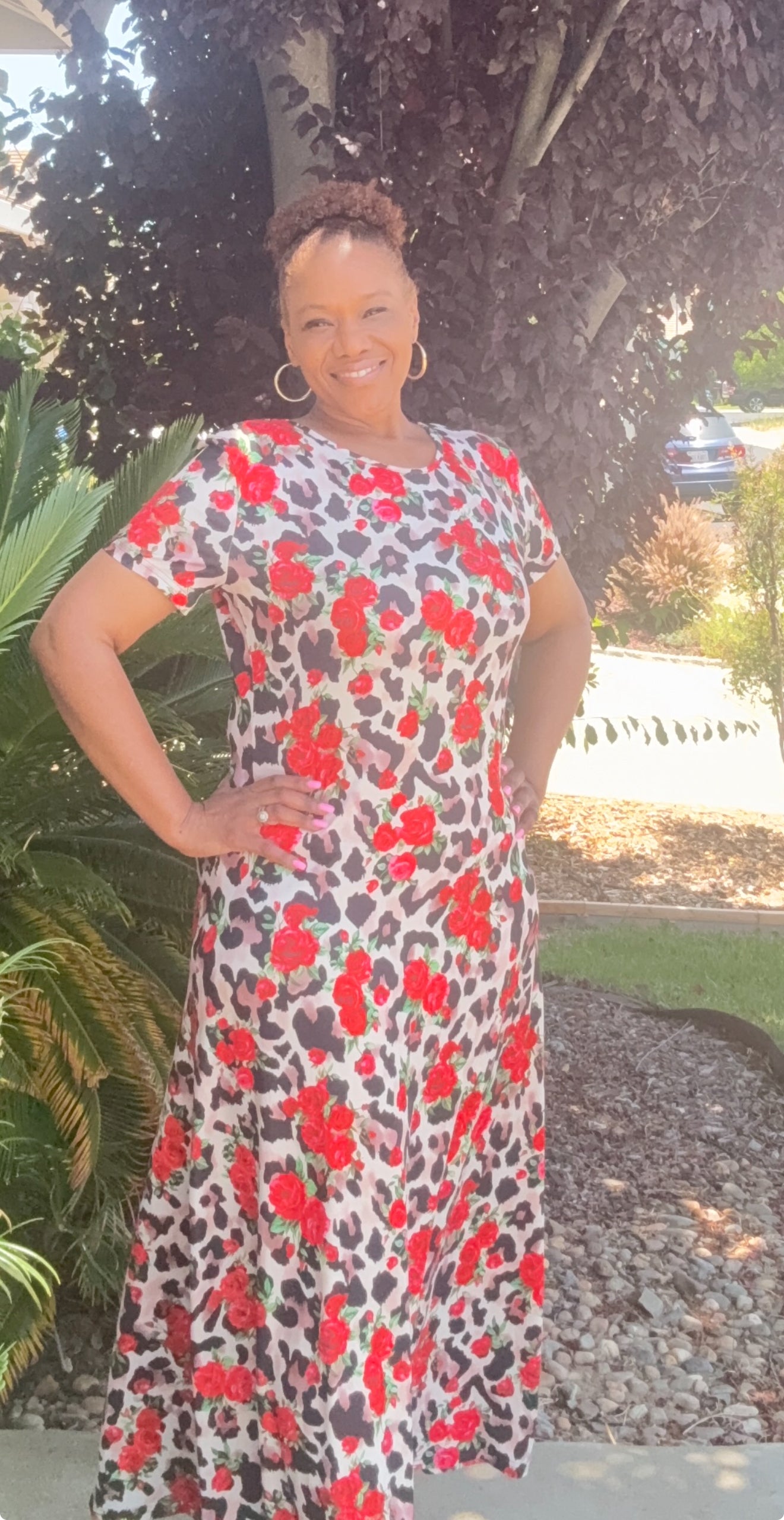 Printed Round Neck Short Sleeve Maxi Tee Dress (US Sizes 4 - 16)