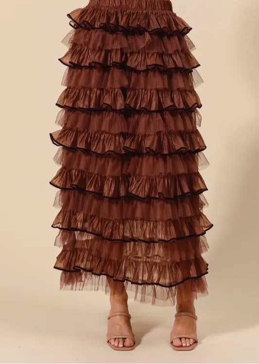 SO ME Layered Ruffled Tulle Maxi Skirt