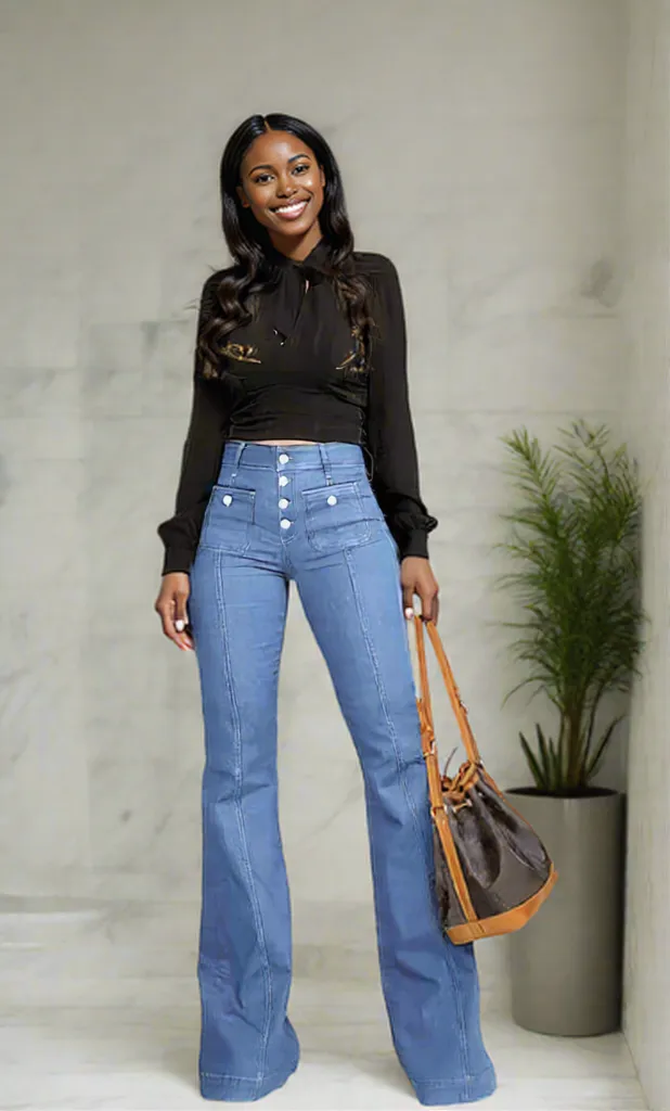 Button Fly High Waist Flare Jeans