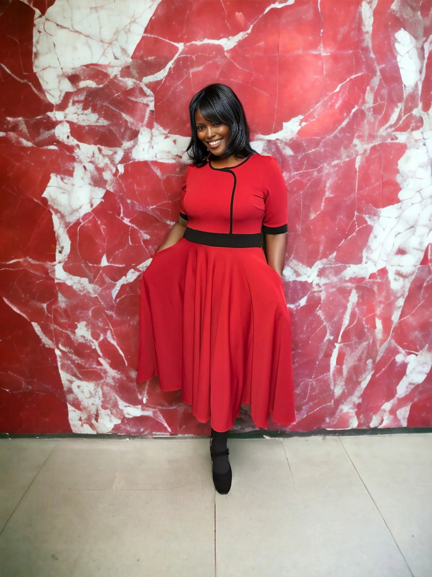 Red Contrast Trim Dress