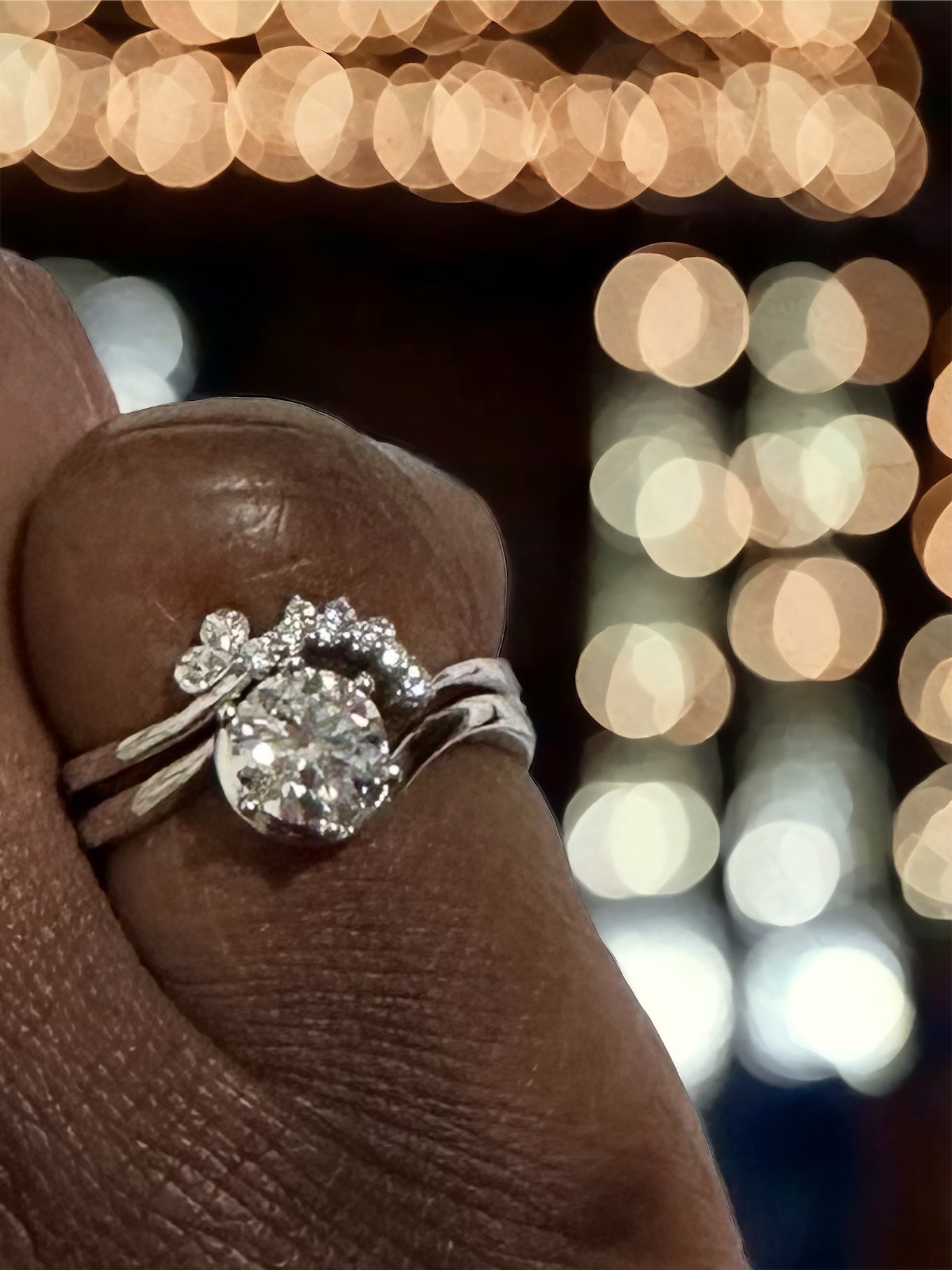 Moissanite Rhodium-Plated Two-Piece Ring Set