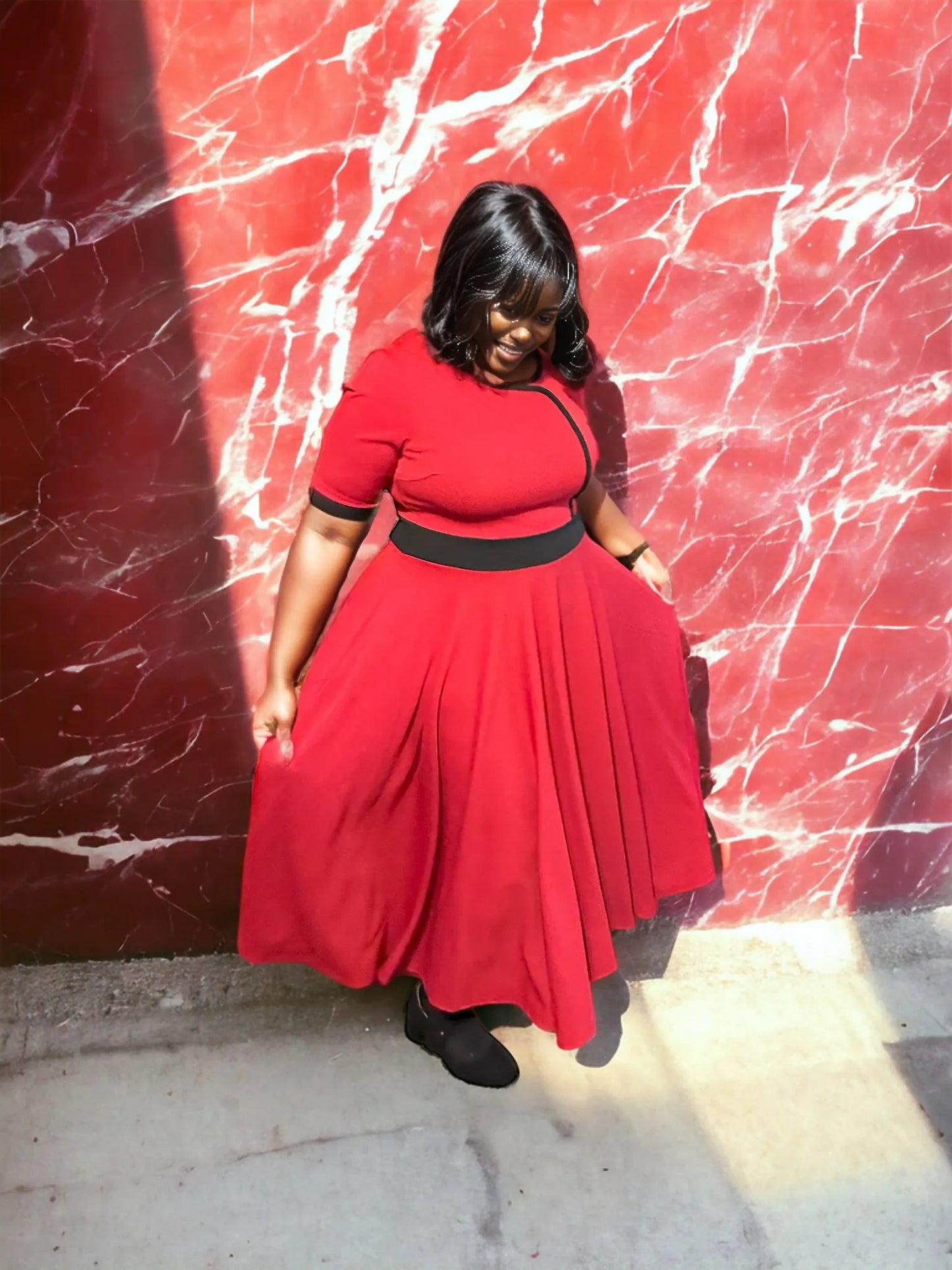 Red Contrast Trim Dress