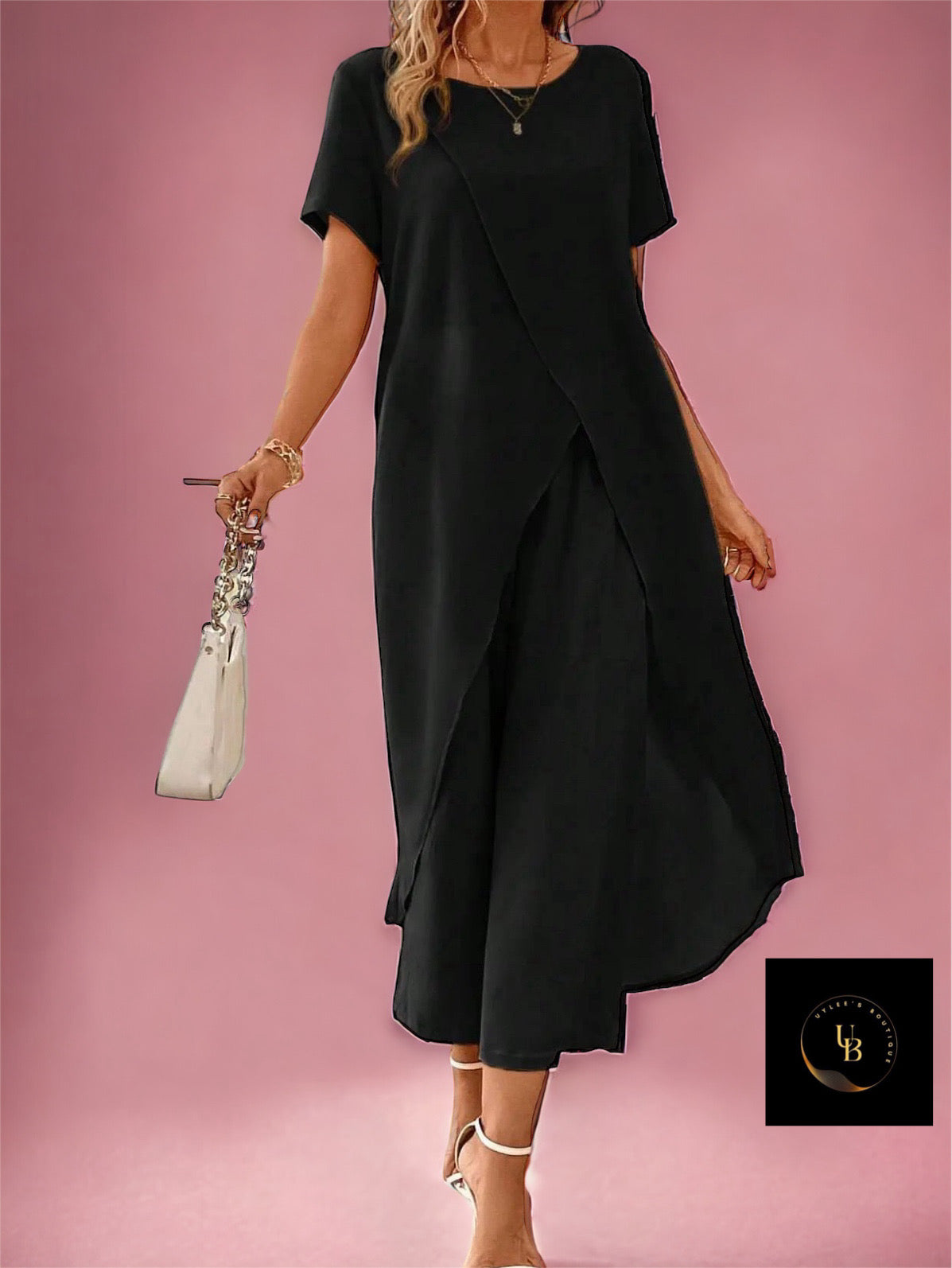Plus Fashion Asymmetrical Top with Wide Leg Pants - Three Colors