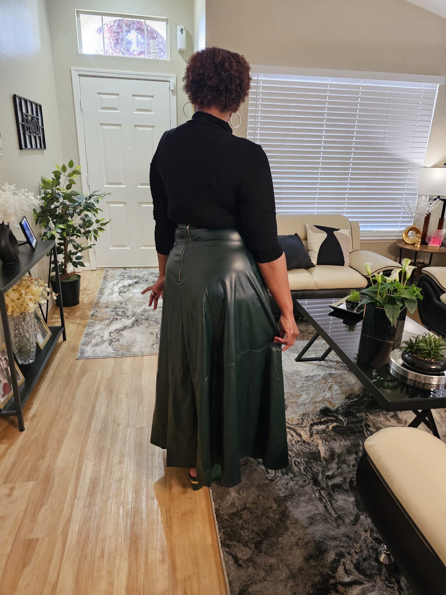 Full Size Green Faux Leather Flare Skirt - ONLY ONE LEFT!
