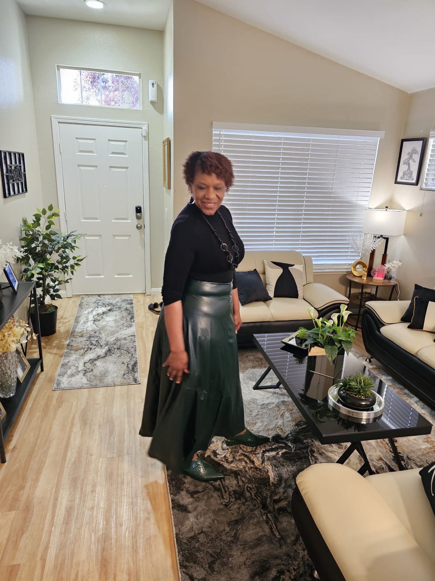 Full Size Green Faux Leather Flare Skirt - ONLY ONE LEFT!