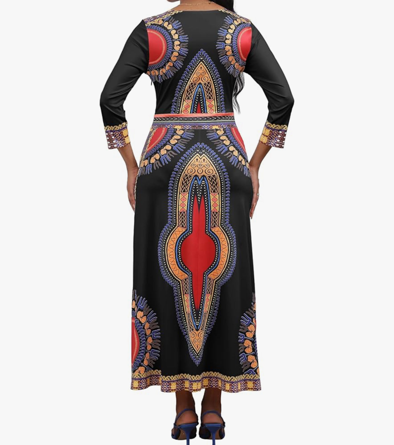 Elegant African Print Maxi Dress – Sizes S to 3XL (Black)