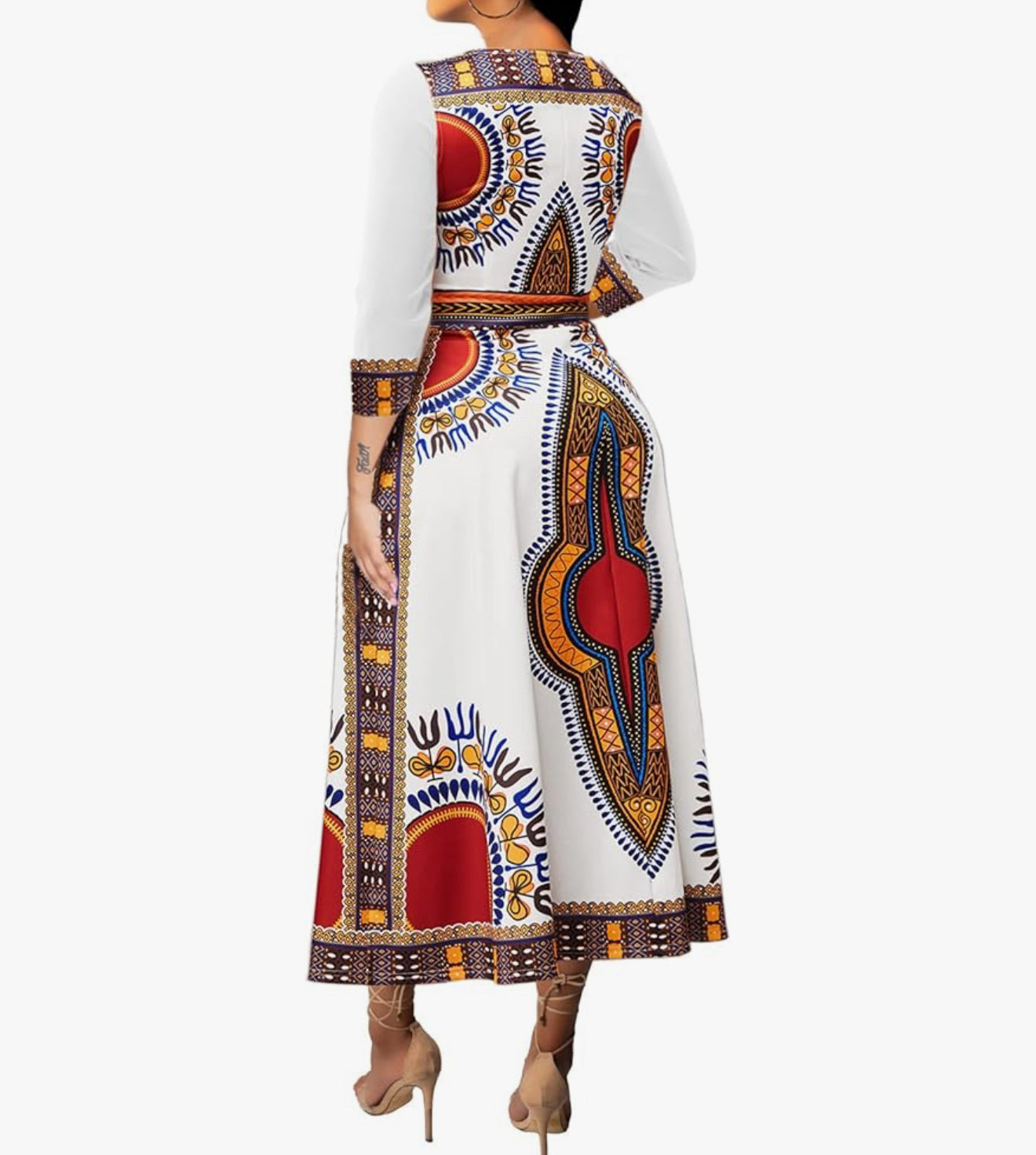 Elegant African Print Maxi Dress – Sizes S to 3XL (White)