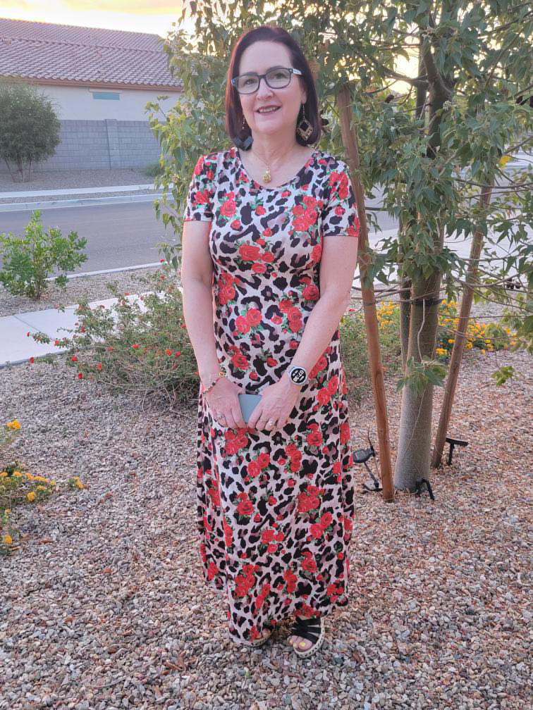 Printed Round Neck Short Sleeve Maxi Tee Dress (US Sizes 4 - 16)