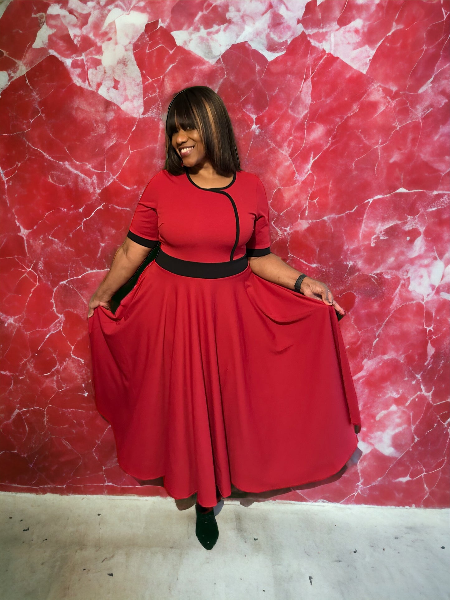 Red Contrast Trim Dress