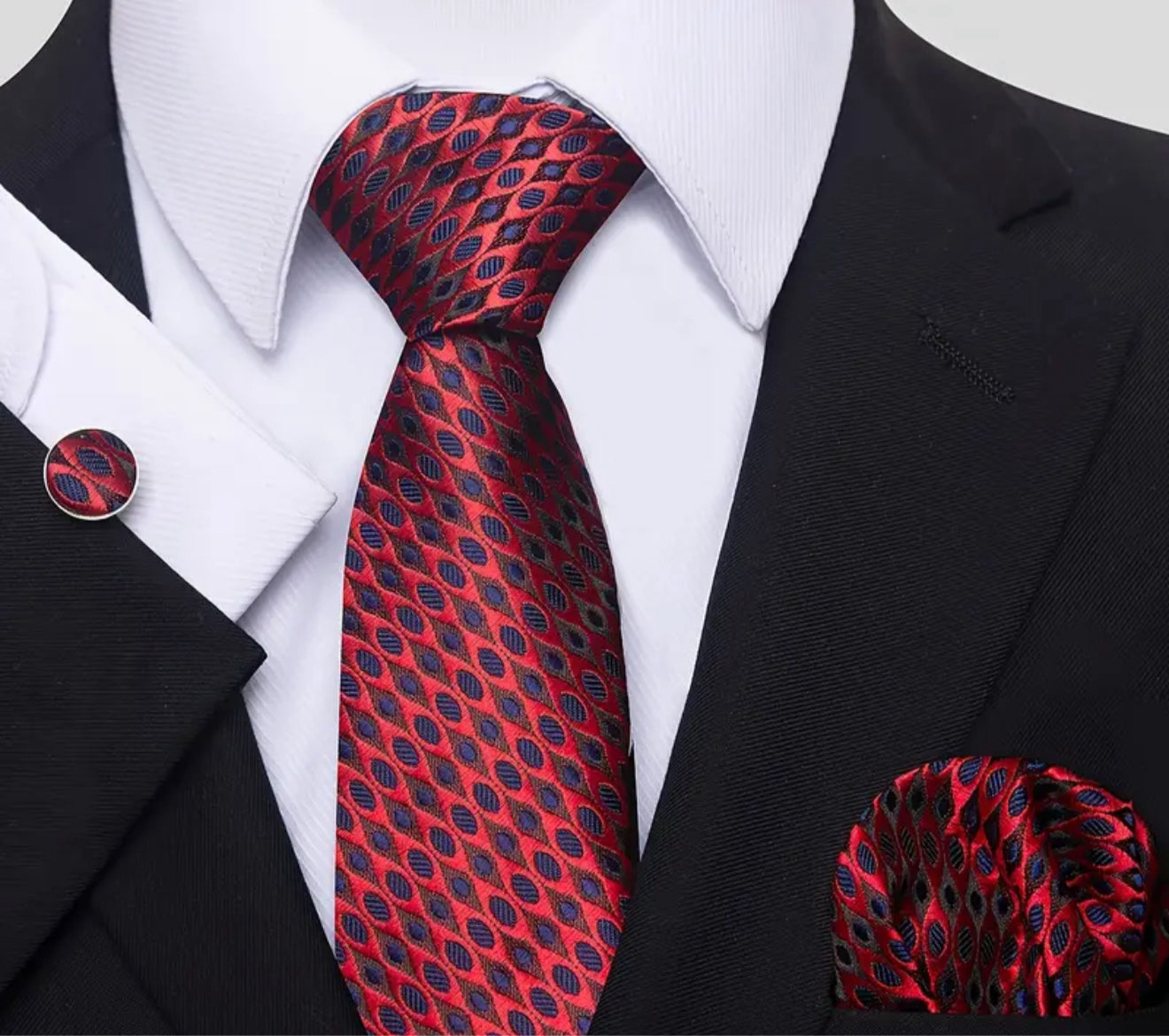 Men’s Silk Coordinated Tie Set - Red with Black Accents