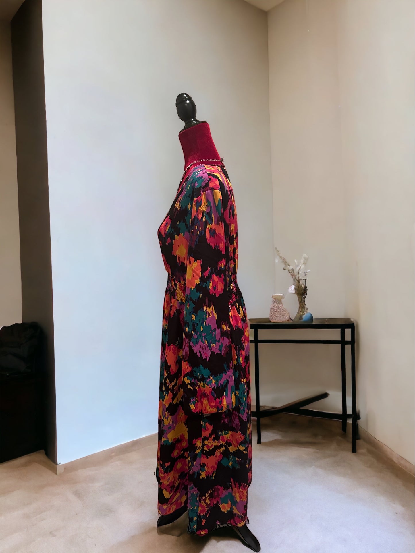 Printed Smocked Waist Midi Dress