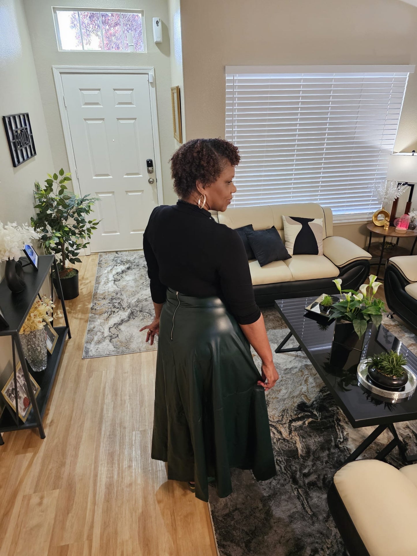 Full Size Green Faux Leather Flare Skirt - ONLY ONE LEFT!